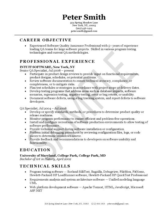 Sample Resume For Experienced Software Testing Professional