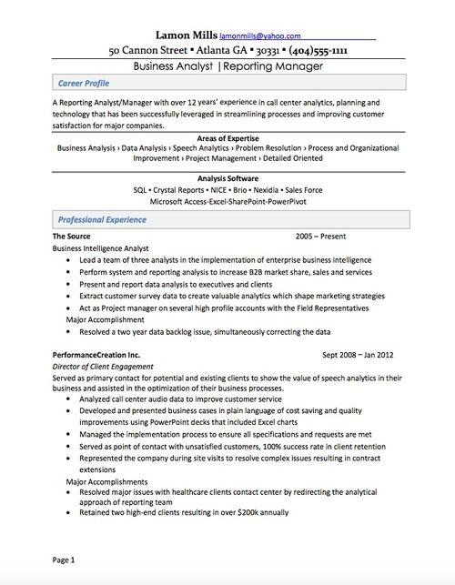 Business Process Improvement Analyst Resume