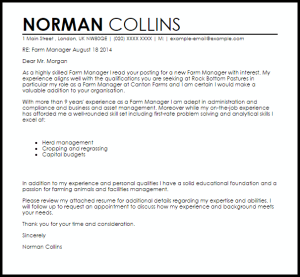 Farm Manager Cover Letter Sample Cover Letter Templates & Examples