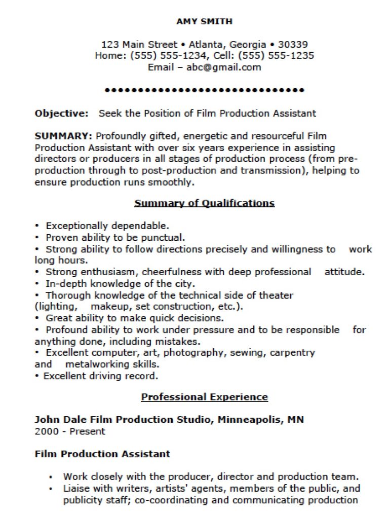 How To Write A Resume For Film Industry