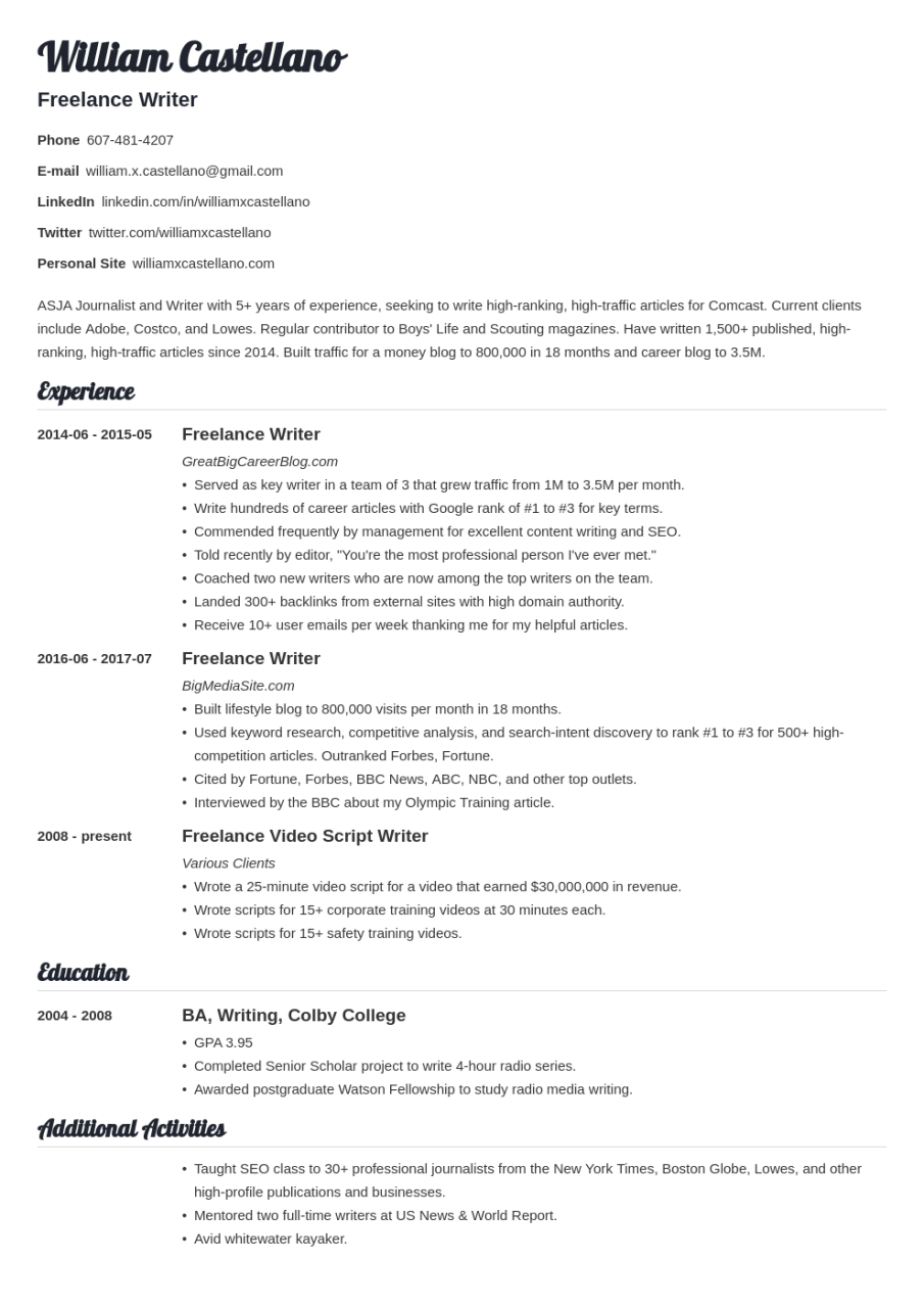 Freelance Work on a Resume [Freelancer Resume Examples]