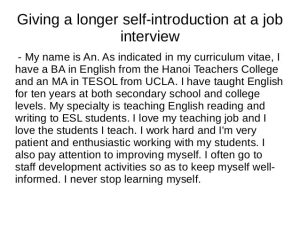 Self introduction essay for job
