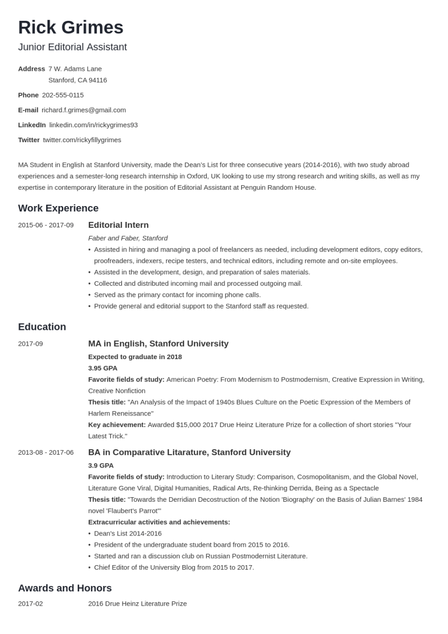 Graduate Resume Examples & Academic Grad CV Samples