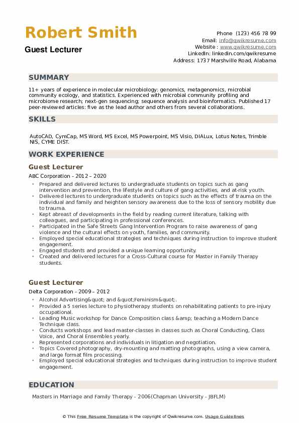How To Make Resume For College Lecturer