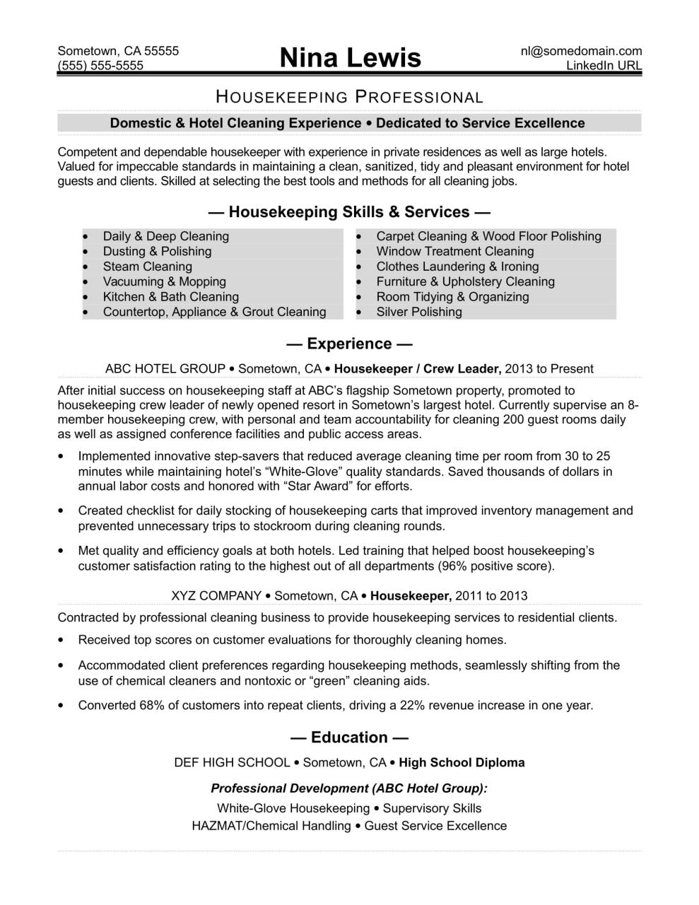 How To Put Housekeeping Duties On A Resume