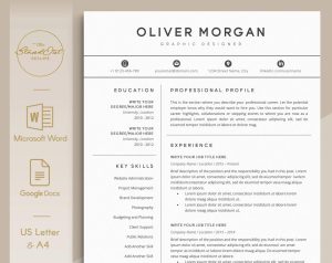 Professional Resume Template for Word Google Docs Etsy