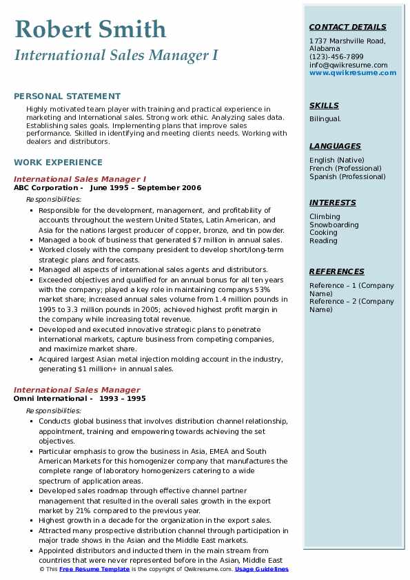 International Job Resume Format