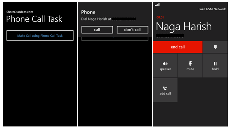 Make Call using Phone Call Task in Windows Phone app (C code) Share