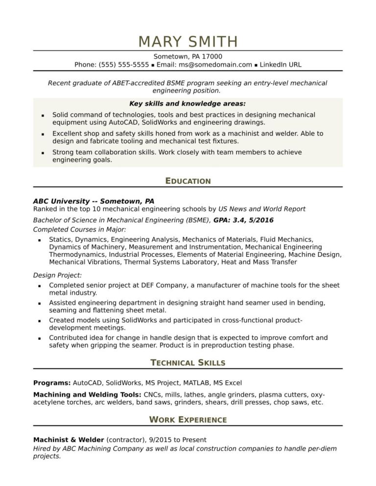 How To Write A Resume For Experienced Mechanical Engineer