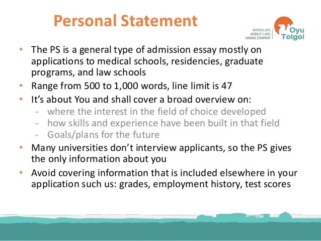 Personal statement, cover letter, letter