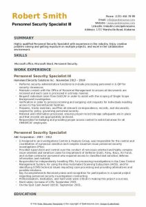 Personnel Security Specialist Resume Samples QwikResume