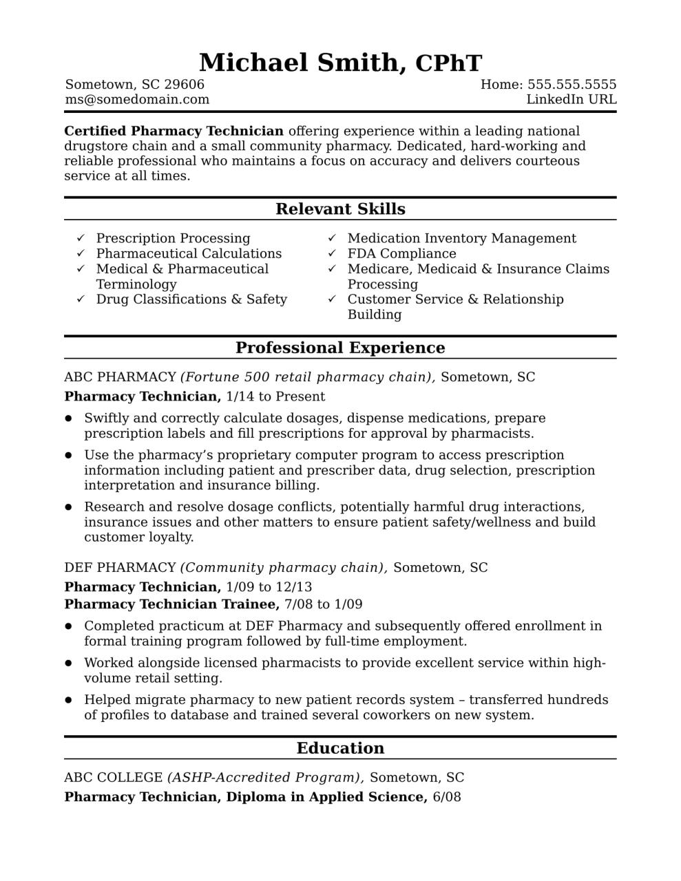 How To Write A Cv For Pharmacist