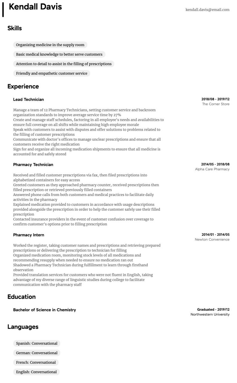 Pharmacy Technician Resume Samples All Experience Levels