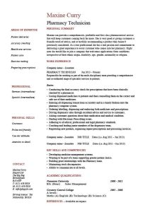 Pharmacy Technician resume, medicine, sample, example, health