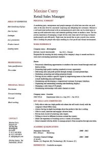 Retail sales manager resume, example, job description, sample, template