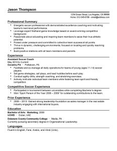 Assistant Soccer Coach Resume Example MyPerfectResume