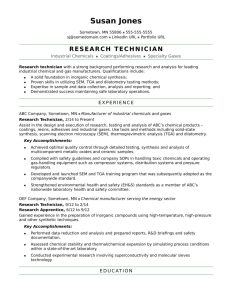 Research Technician Resume Sample