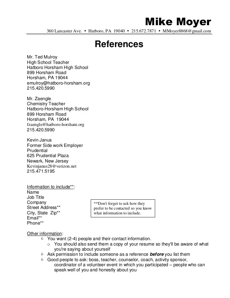 How To Make A Reference Sheet For Resume