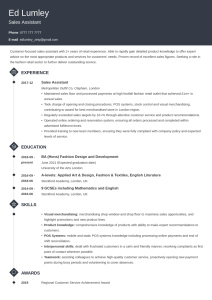 Retail CV Examples Template for a Sales Assistant