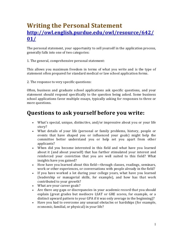 Writing the personal statement