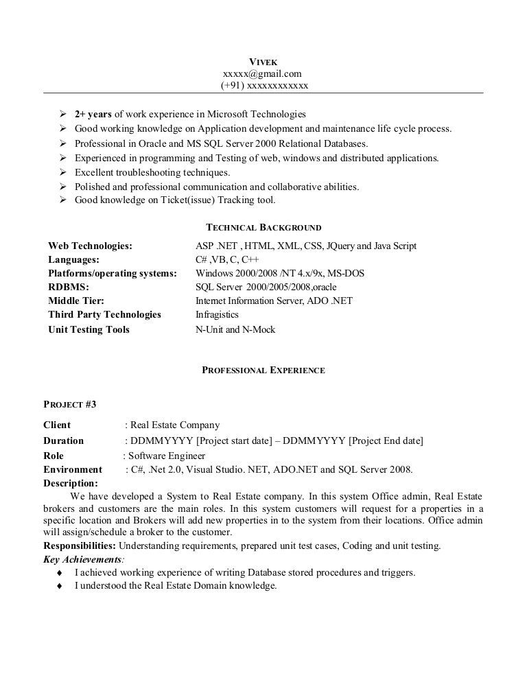 Resume Sample Format With Work Experience
