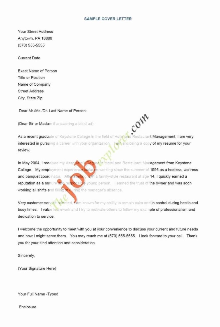 Hotel Restaurant Management Application Letter Sample