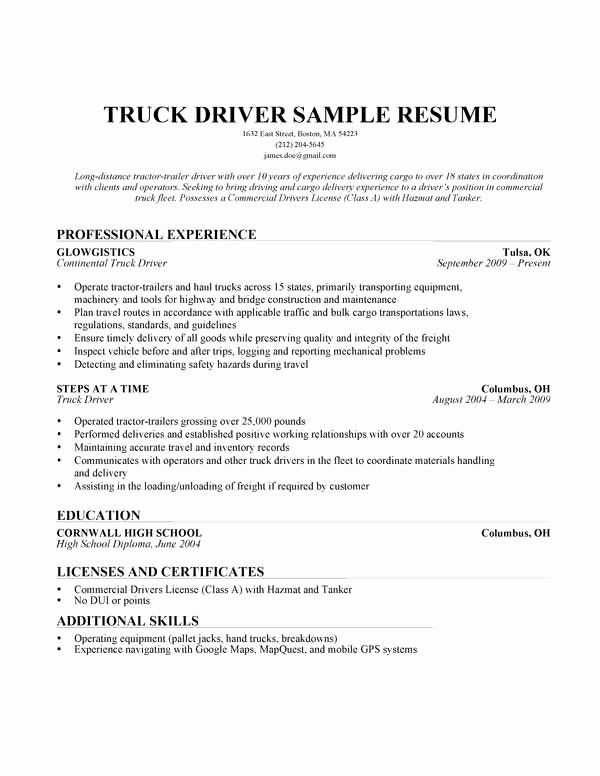 Driver Resume Sample Word Format