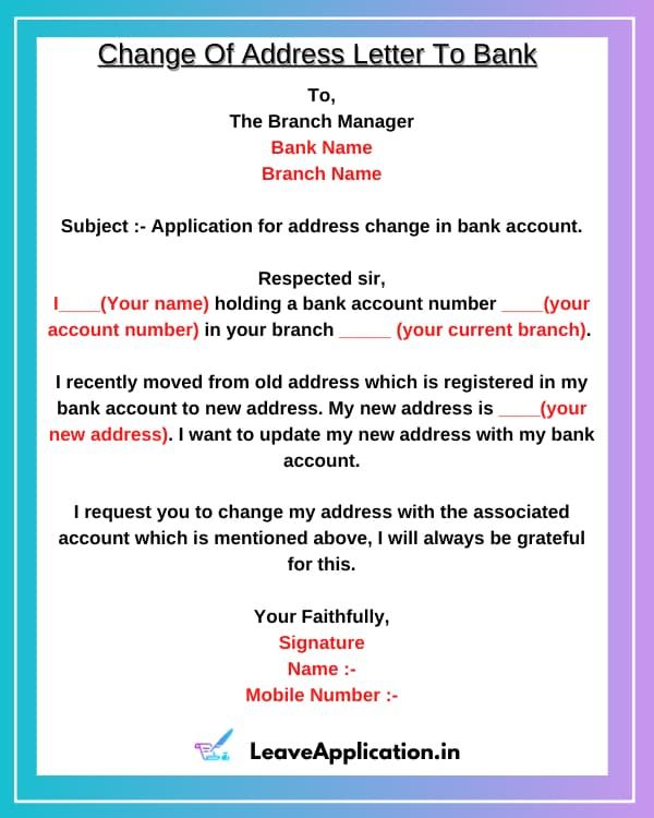 Application Letter For Bank Manager To Change The Signature