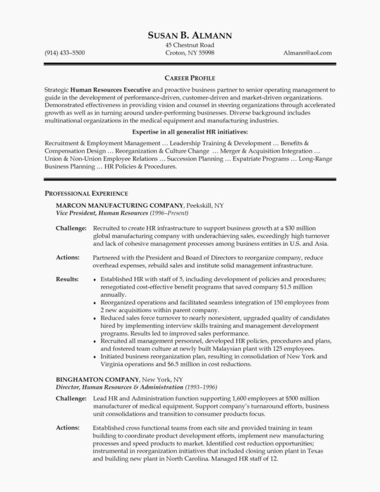 Functional Resume Template Human Resources