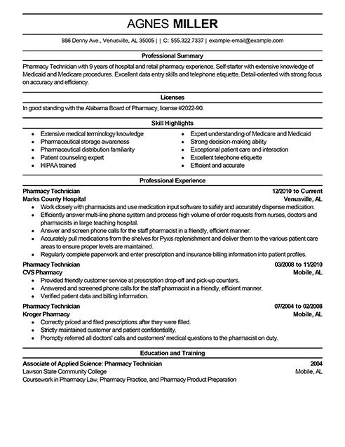 Pharmacy Technician Resume Summary Examples