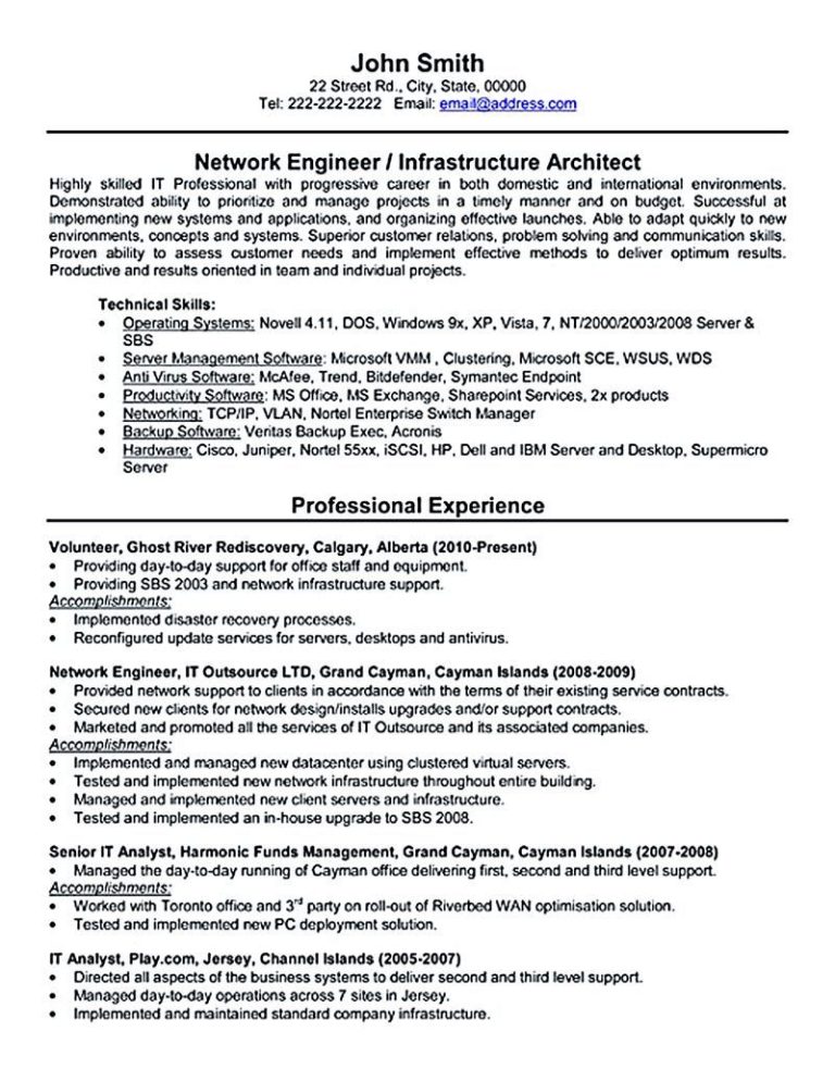 Network Engineer Resume Objective Examples