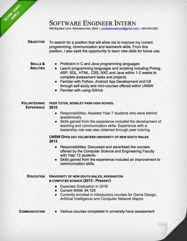 Engineering Internship Cv Examples