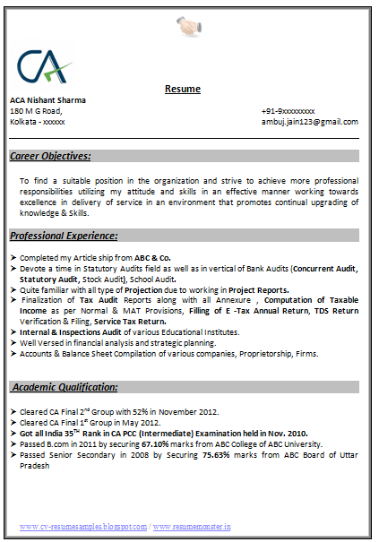 Resume Samples For Experienced It Professionals India