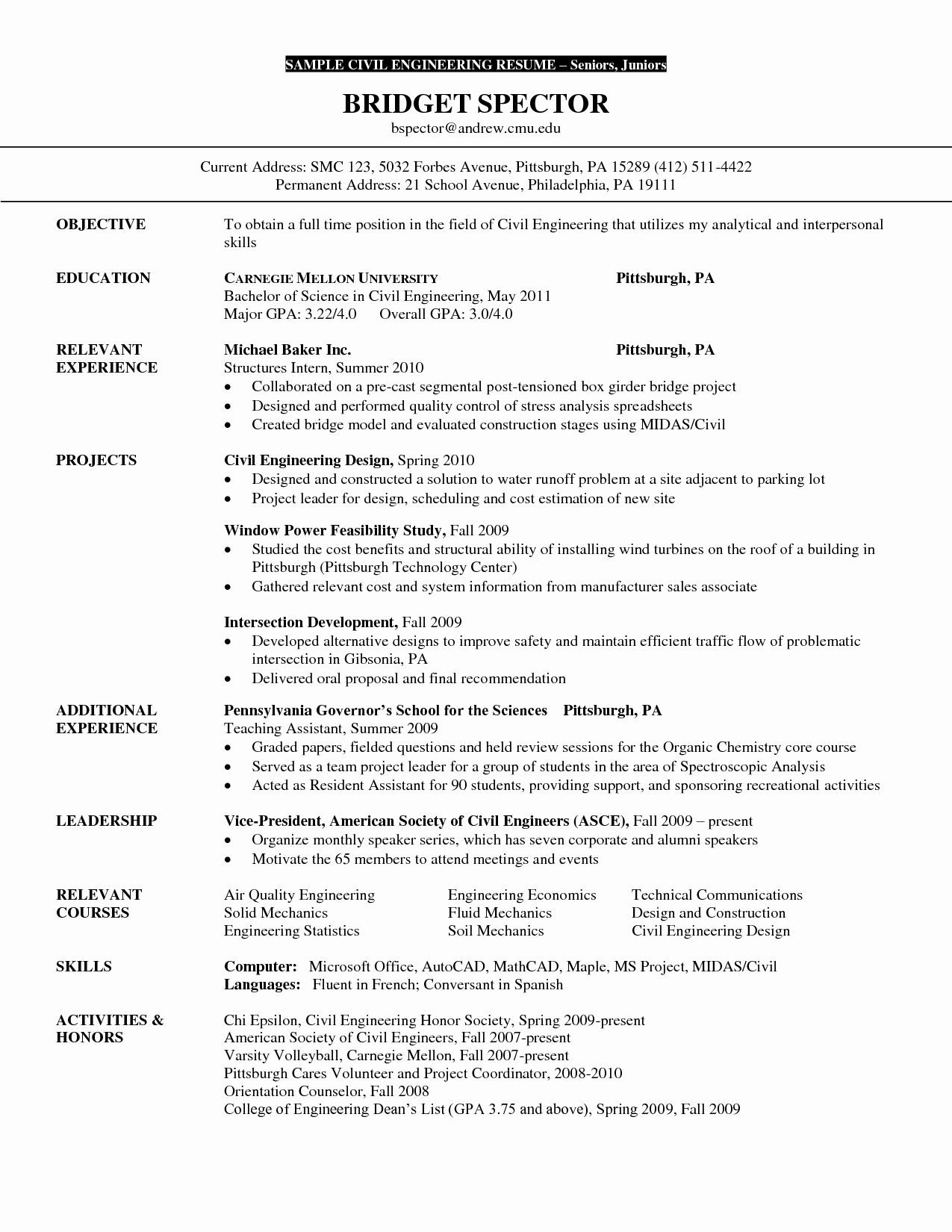Objective For Civil Engineering Student Resume
