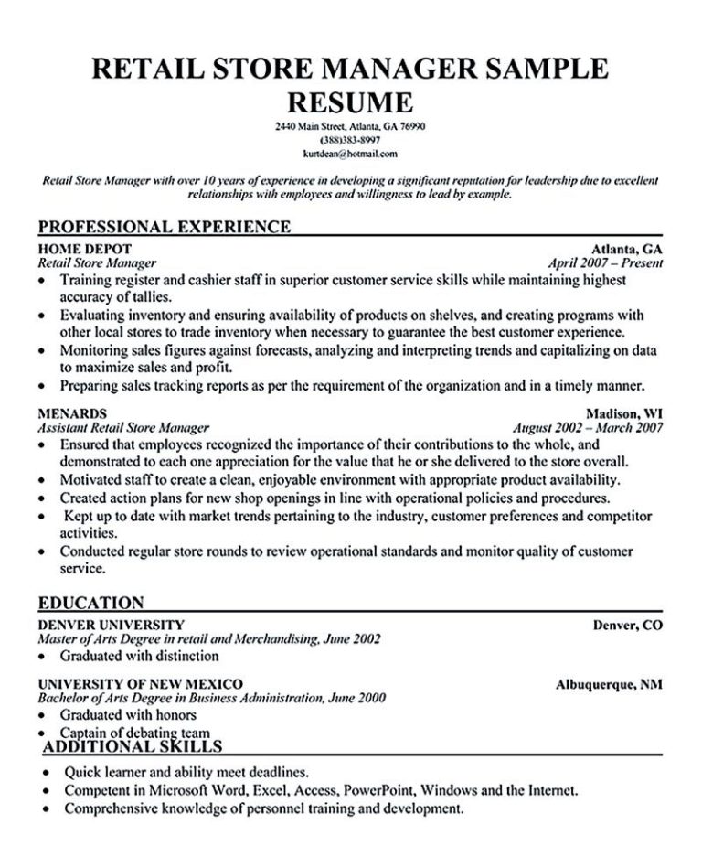 Retail Manager Resume Template