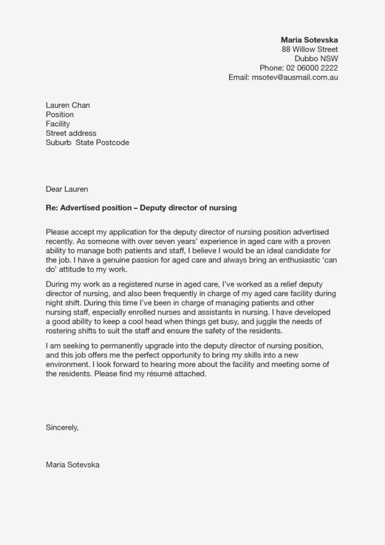 Cover Letter Examples For Resume Nursing