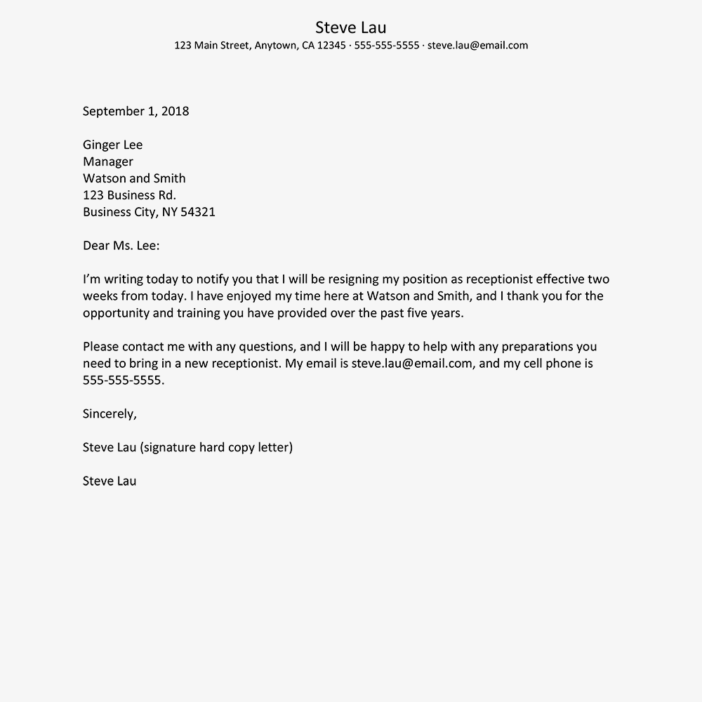 Resign Letter Quitting Letter For Work Collection Letter Template