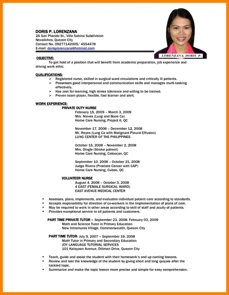 Resume Sample For Job Application Philippines