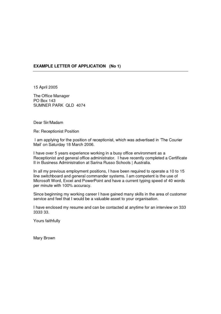 General Application Letter For Any Position Sample