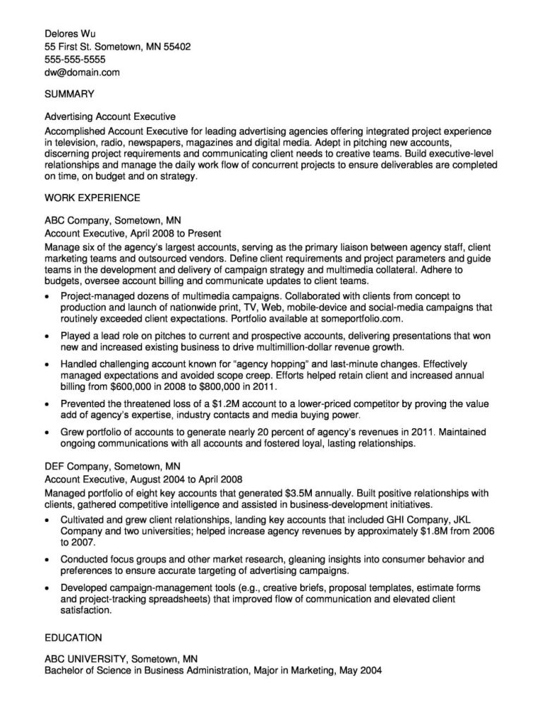 Marketing Account Executive Cover Letter