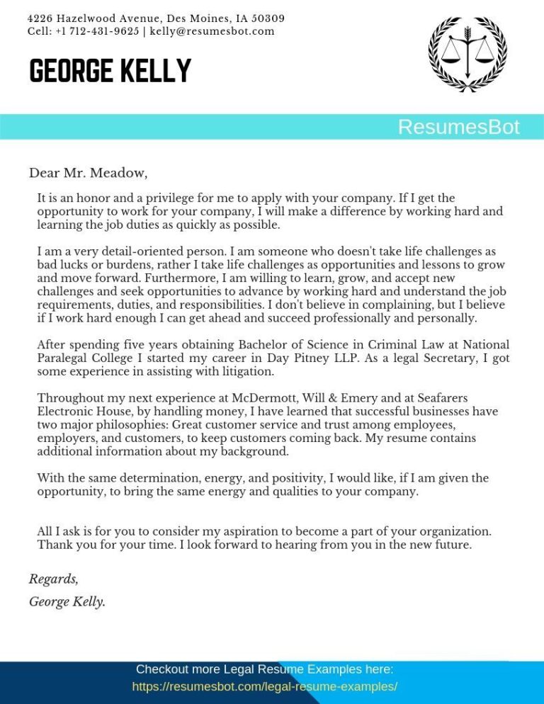 Legal Secretary Resume Cover Letter