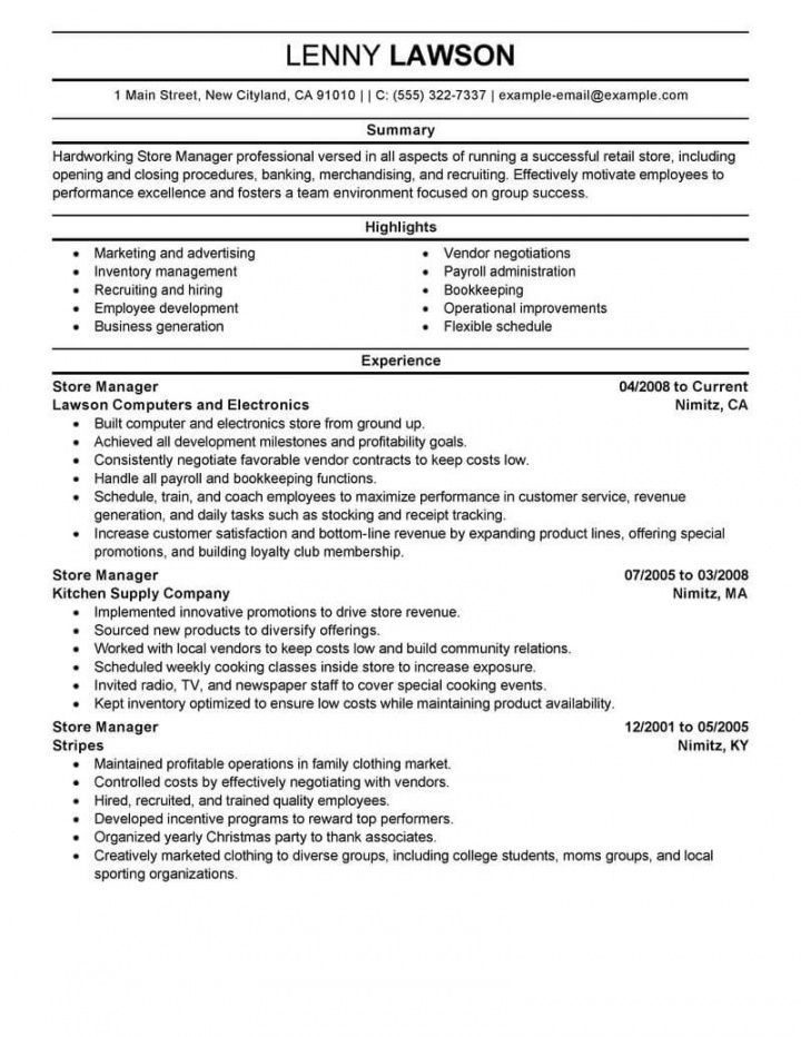 Shop Manager Cv Example