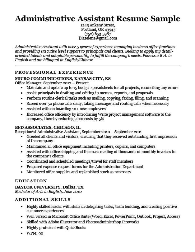 Administrative Assistant Resume Samples 2018