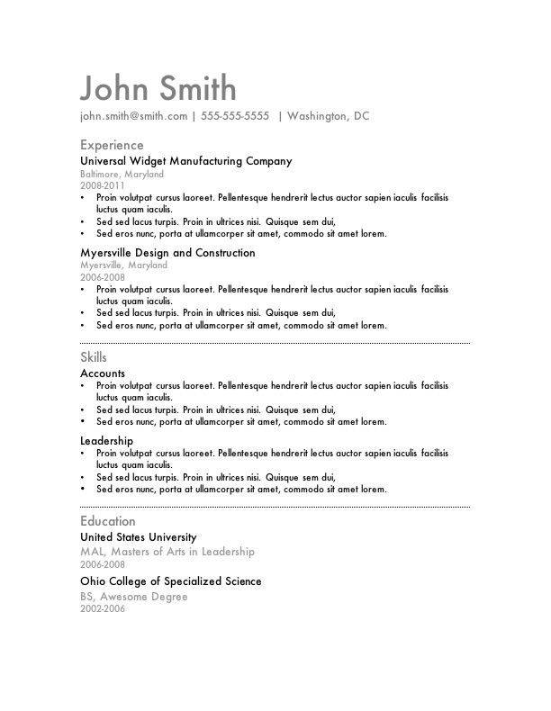 Resume Template Word Doc
