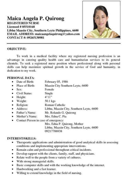 Sample Nursing Resume Format