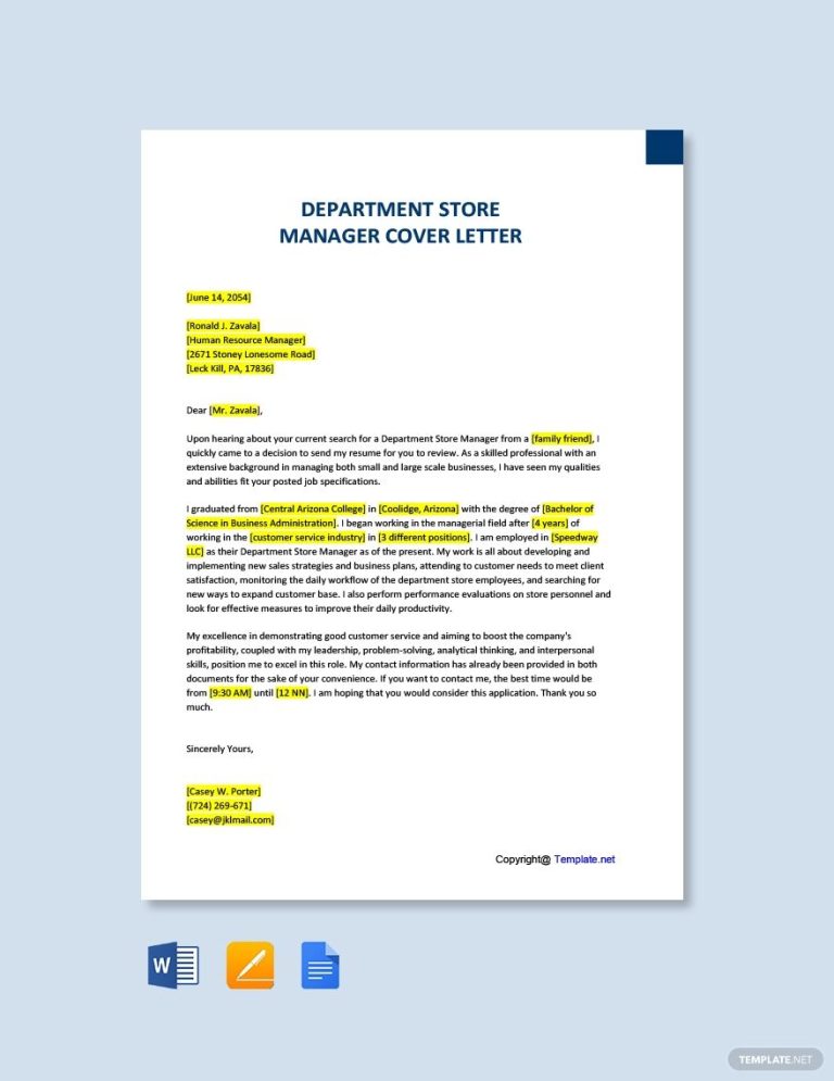 Store Manager Cover Letter Pdf