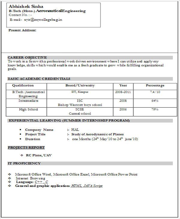 A Resume Format For Fresher , format fresher resume ResumeFormat