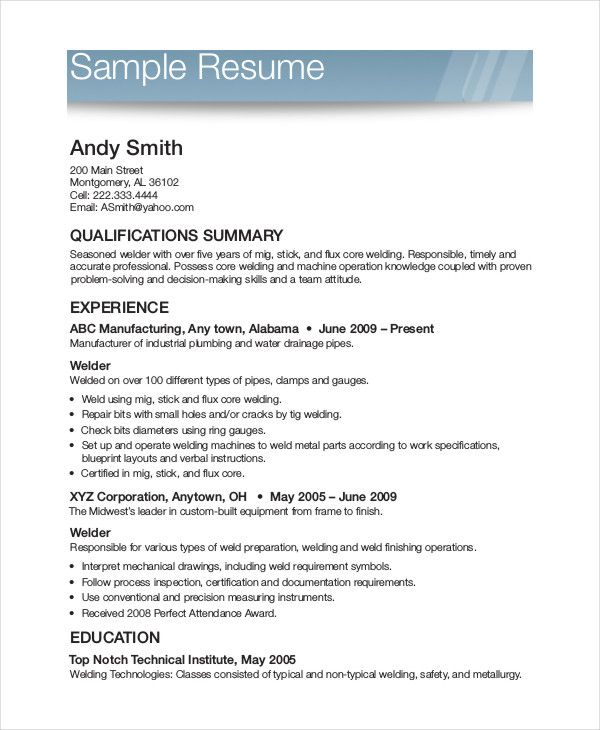 Sample Resume Templates Free Download