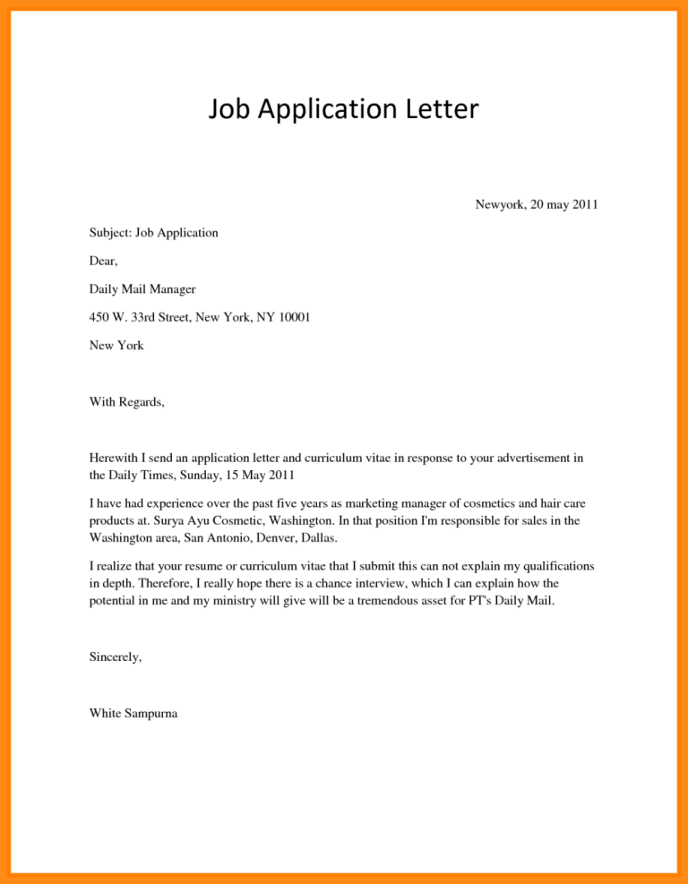 Short Message For Job Application Example