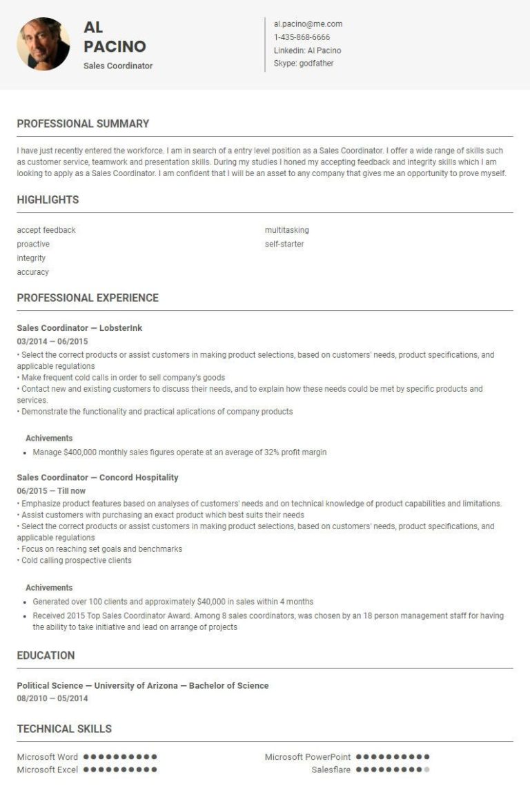 Sales Coordinator Job Description Format